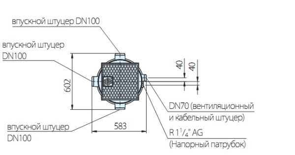Размеры насосной установки HOMA Saniquick UF (вид сверху)